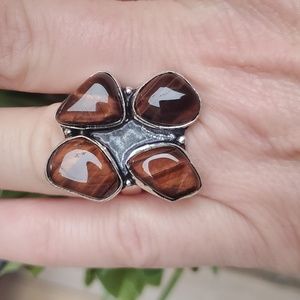 New Red Tiger Eye 925 Silver Ring.
